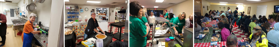 image shows collage of kitchen volunteers at Shpherd's Table in conway SC