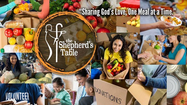image shows banner for Shepherds Table in Conway, SC. Meals for needy famlies