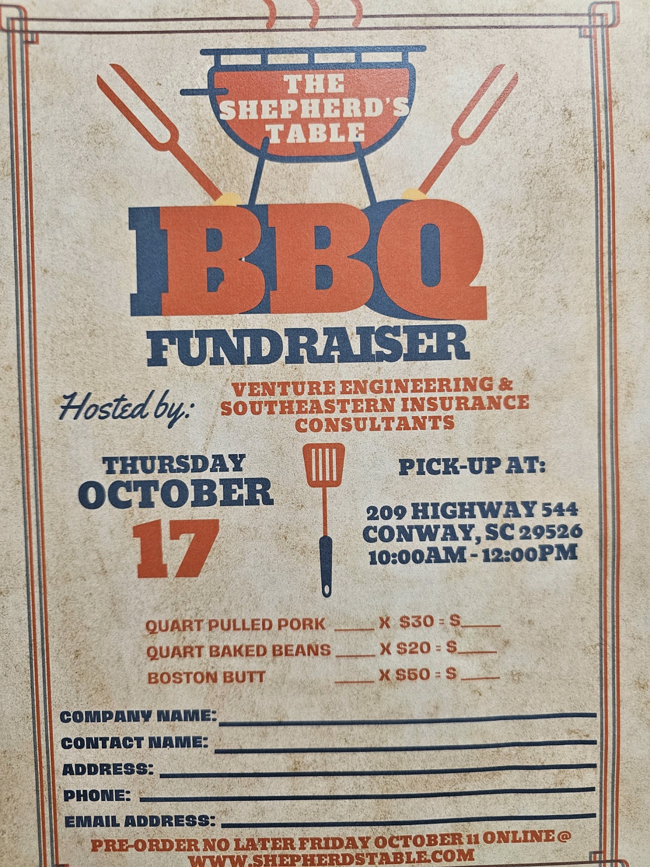 image shows flyer for BBQ fundraiser for Shepherd's Table